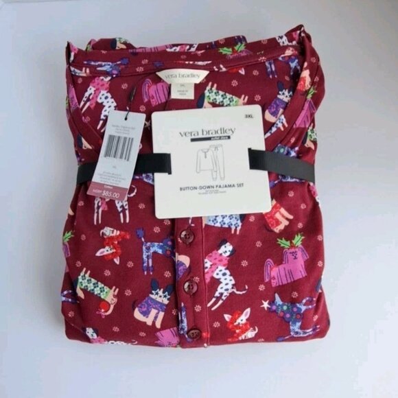 Vera Bradley Button Down Pajama Set Red Holiday Hounds 3XL - Picture 3 of 10